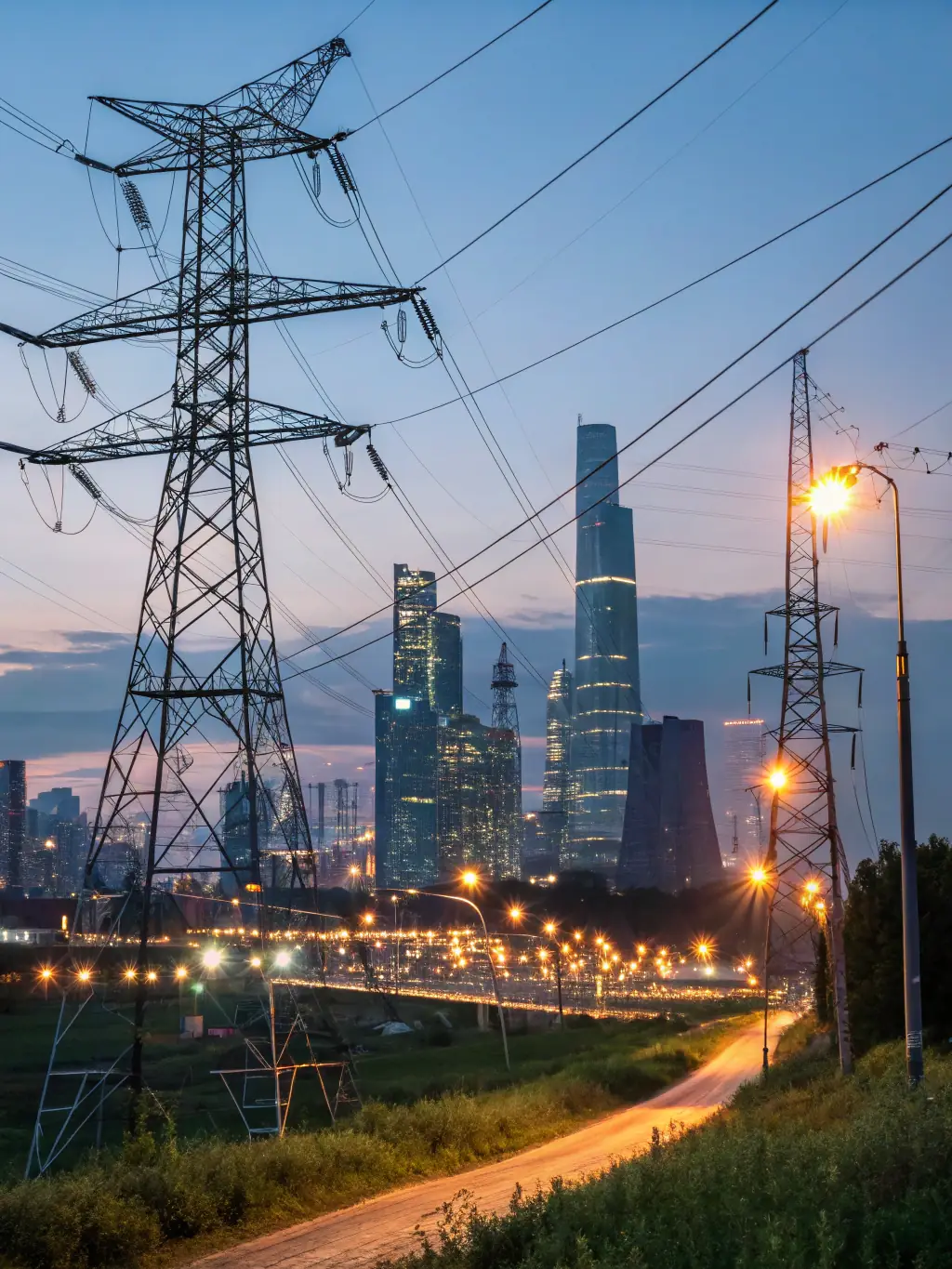A comprehensive visual of a city's utility infrastructure, including power grids, communication networks, and smart meters, all interconnected and monitored in real-time.