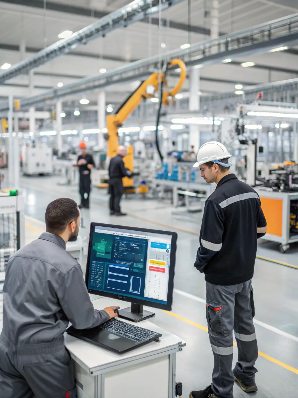 A network of interconnected IoT sensors monitoring various parameters in a smart factory, showcasing real-time data collection and analysis.