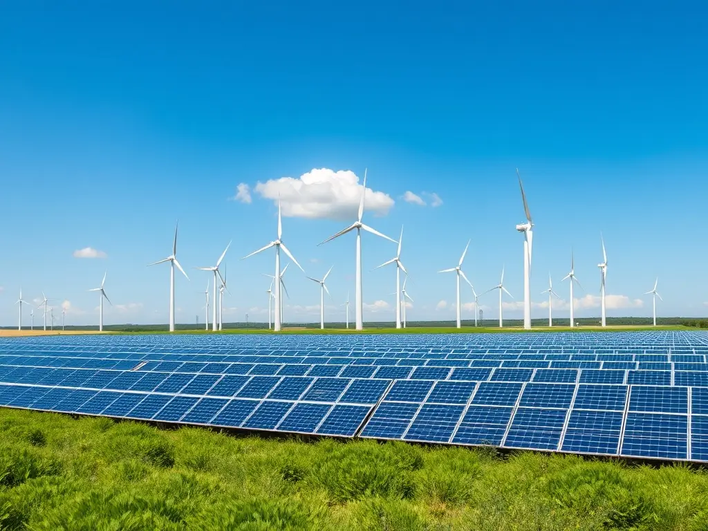 An image of a wind turbine farm with sensors and data visualizations overlaid, symbolizing predictive maintenance for renewable energy infrastructure.